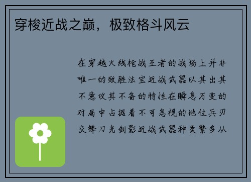 穿梭近战之巅,极致格斗风云
